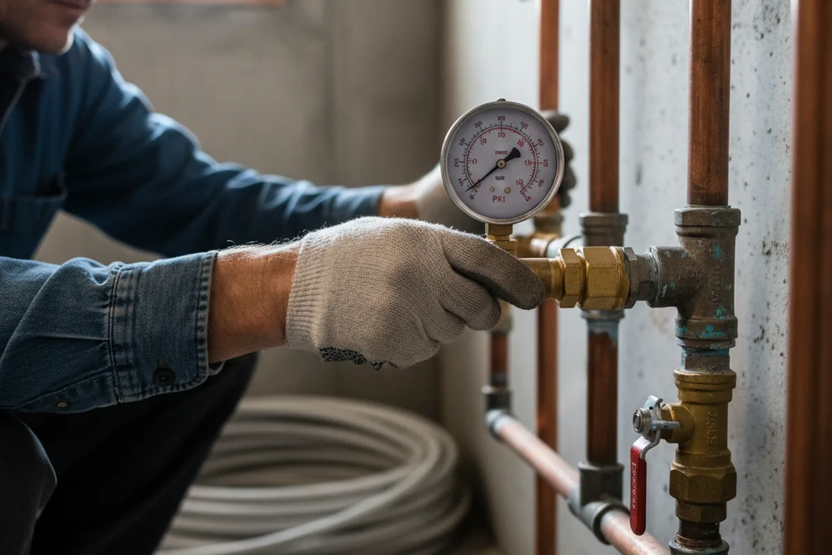 Pressure testing a repaired line during Water Line Repair in Fawn Grove